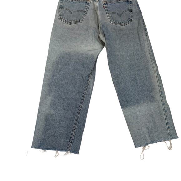 Vintage Levi's Made in USA 555 Size 33 Light Discolored Denim Cropped Raw Hem - Picture 7 of 10